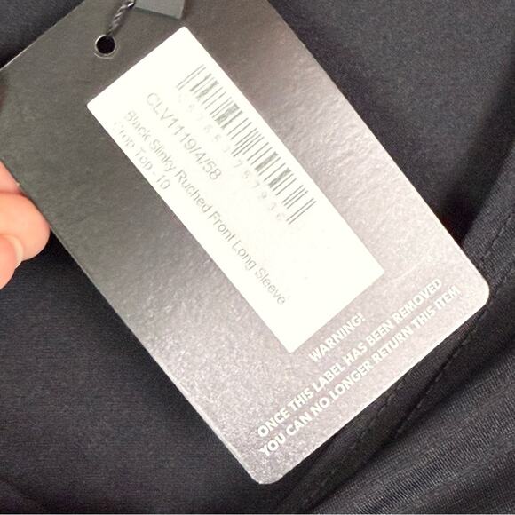 Pretty Little Things Black Slinky Ruched Front Long Sleeve Top Size 10 - Picture 3 of 4